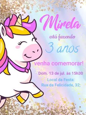 Convite de Aniversário Unicórnio Fofo para Editar Online