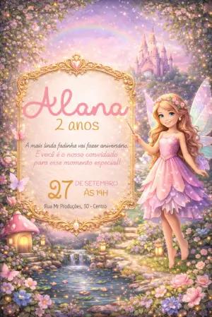 Convite de Aniversário Fada no Jardim Encantado para Editar