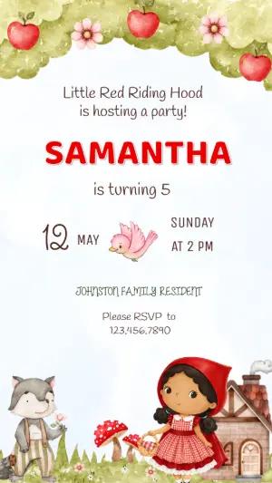 Cute Little Red Riding Hood Party Invitation | Editable Template