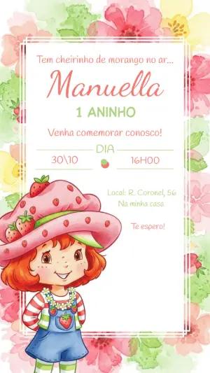 Convite de Aniversário Moranguinho para Editar Online