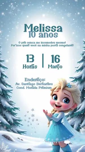 Convite Aniversário Frozen com Princesa do Gelo para Editar