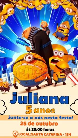 Convite de Aniversário Minions Divertido para Editar