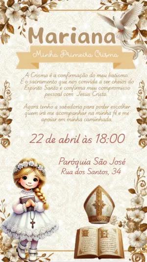 Convite de Crisma Menina Delicado para Editar Online