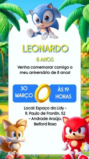 Convite Digital Aniversário Infantil Sonic e Amigos para Editar