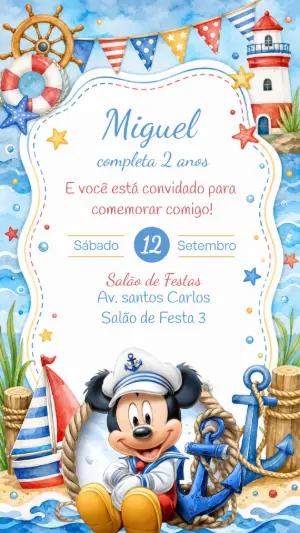 Convite de Aniversário Mickey Marinheiro Editável