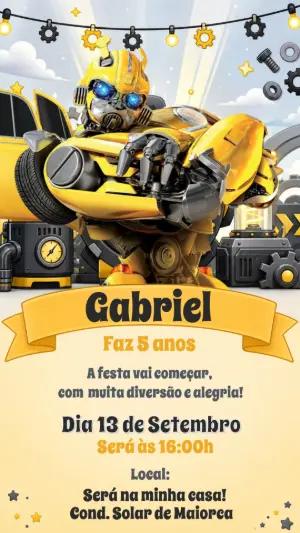 Convite de Aniversário Bumblebee Editável para Festa Infantil
