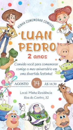 Convite Aniversário Toy Story com Personagens para Editar Online
