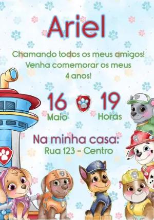 Convite de Aniversário Patrulha Canina Colorido para Editar