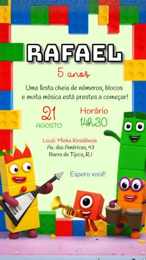 Convite de Aniversário Numberblocks e Blocos de Montar Editável