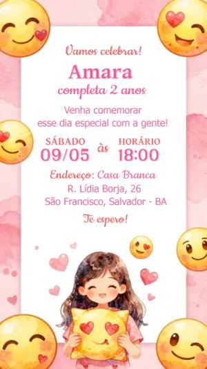 Convite de Aniversário Infantil Tema Emojis Rosa Editável
