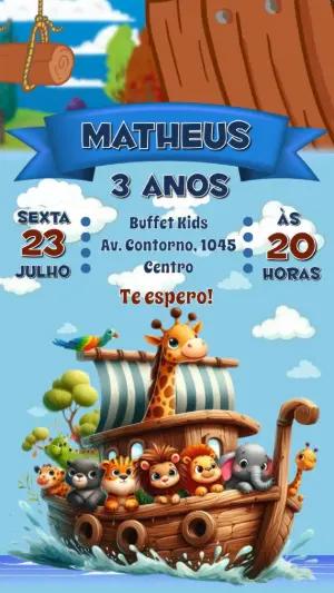 Convite Animado Aniversário Arca de Noé para Editar Online