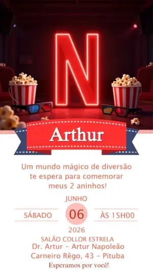 Convite de Aniversário Infantil Tema Netflix Editável