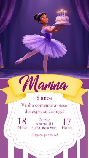 Convite Digital Aniversário Bailarina Encantada Modelo Editável