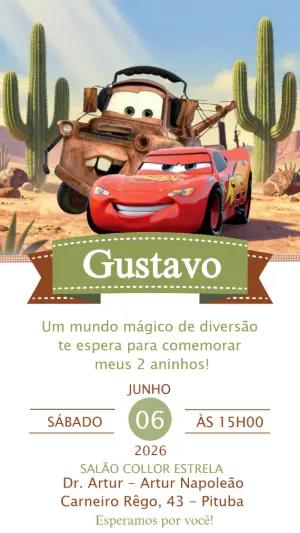 Convite Digital Aniversário Infantil Tema Carros para Editar