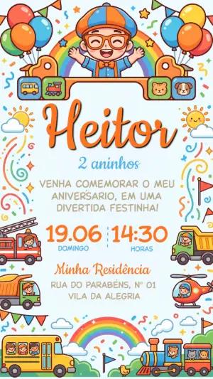 Convite de Aniversário Blippi e Veículos Modelo Editável