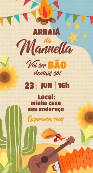 Convite Digital de Festa Junina Ilustrado para Editar