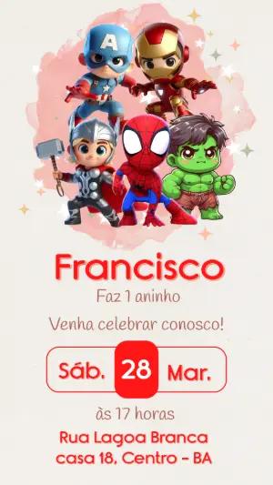 Convite de Aniversário Vingadores Baby Fofo para Editar