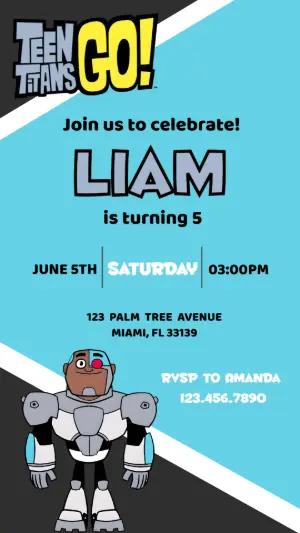 Teen Titans Go! Cyborg Birthday Invitation Template