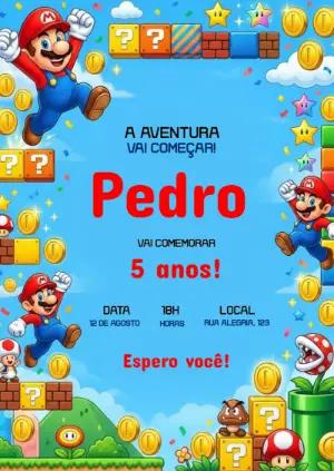 Convite de Aniversário Super Mario: Modelo Digital Editável