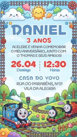 Convite de Aniversário Thomas e Amigos Editável para Menino