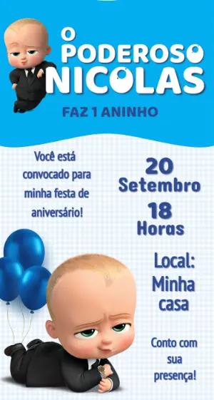 Convite de Aniversário O Poderoso Chefinho Azul para Editar