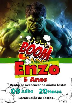 Convite de Aniversário Hulk para Editar e Imprimir