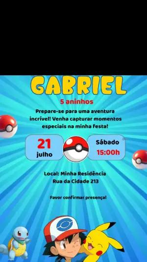 Convite Animado de Aniversário Pokémon para Editar