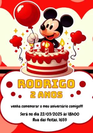 Convite de Aniversário Mickey Mouse Vermelho para Editar