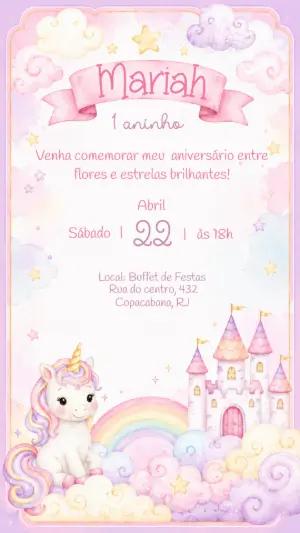 Convite de Aniversário Unicórnio Mágico para Editar