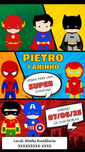 Convite de Aniversário Super-Heróis Cute para Editar Online