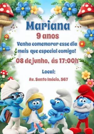 Convite de Aniversário Smurfs para Editar e Personalizar