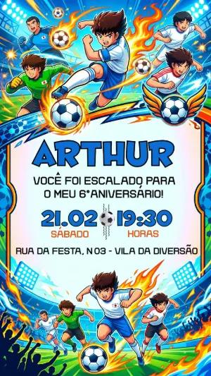 Convite de Aniversário Futebol Anime Super Campeões Editável