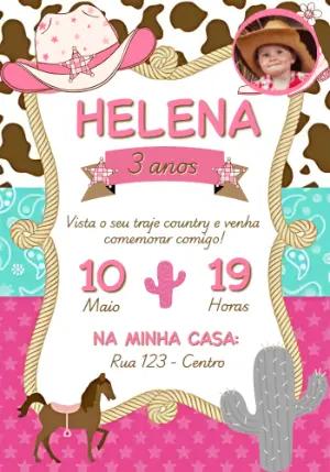 Convite Aniversário Country com Foto para Editar Online