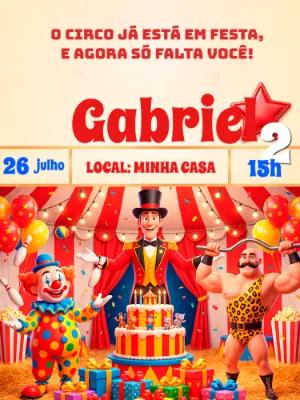 Convite de Aniversário Infantil Circo para Editar Online
