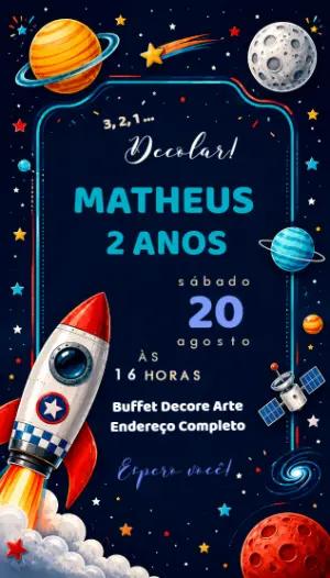 Convite de Aniversário Astronauta Espacial para Editar