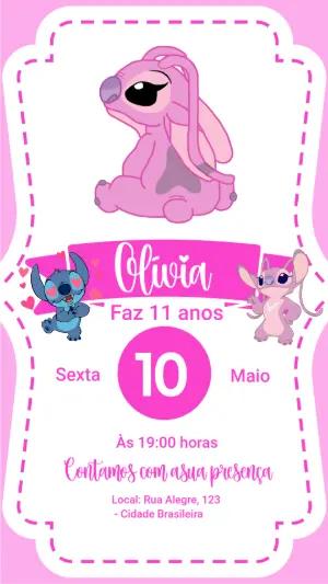 Convite Digital Aniversário Infantil Stitch e Angel Editável