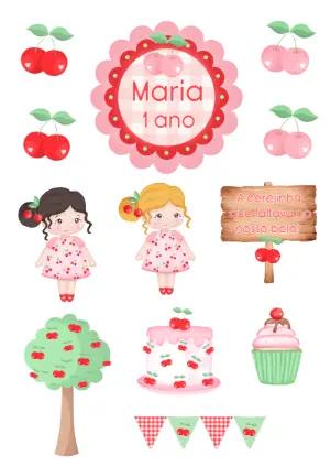Toppers e Elementos Festa Cerejinha para Editar Online