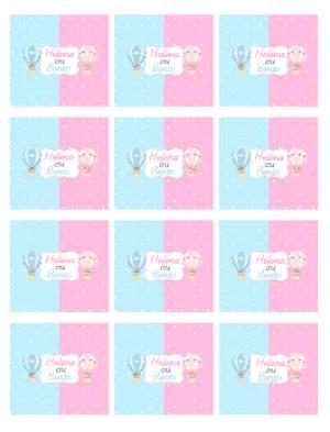 Adesivo para Balinha Personalizada Chá Revelação Balões Rosa e Azul para Editar