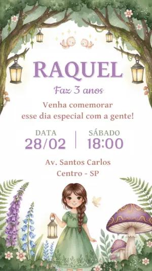 Convite de Aniversário Floresta Encantada Aquarela para Editar