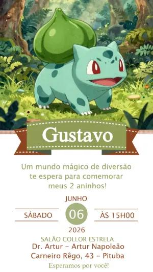 Convite de Aniversário Pokémon Bulbasaur para Editar Online
