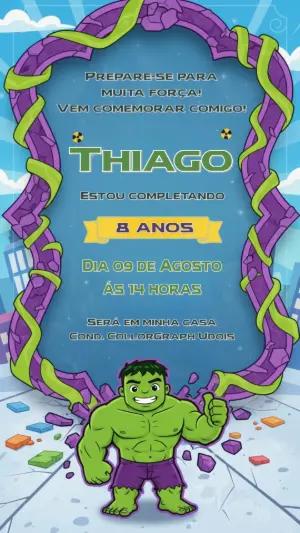 Convite Digital Aniversário Infantil Tema Hulk Editável