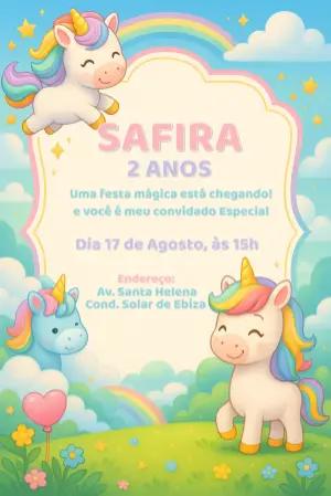 Convite Aniversário Unicórnio Mágico para Editar Online