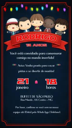 Convite de Aniversário Stranger Things Editável do Mundo Invertido