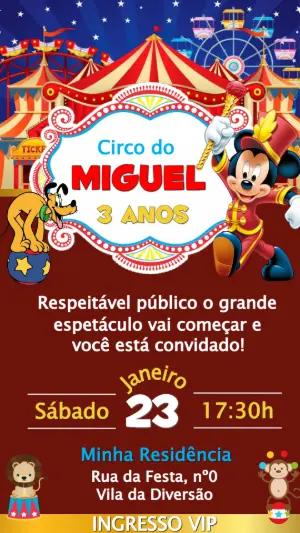 Convite de Aniversário Circo do Mickey Editável e Colorido