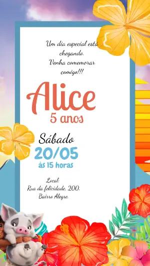 Convite Animado Aniversário Moana para Editar Online