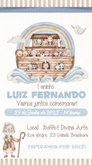 Convite Aniversário Arca de Noé com Animais para Editar Online