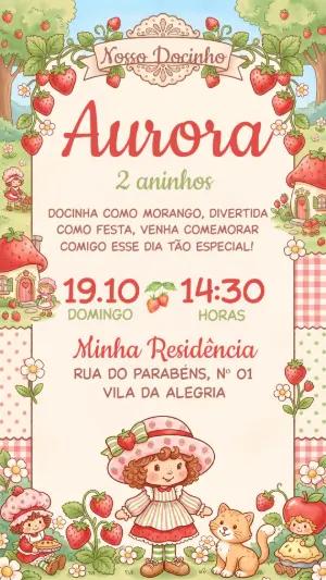 Convite de Aniversário Moranguinho Clássico Editável