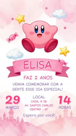 Convite Digital Aniversário Infantil Kirby Editável