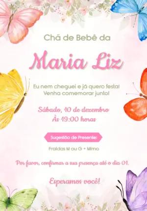 Convite Chá de Bebê Borboletas Aquarela para editar online
