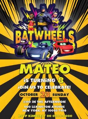 Batwheels Birthday Invitation with Characters to Edit Online